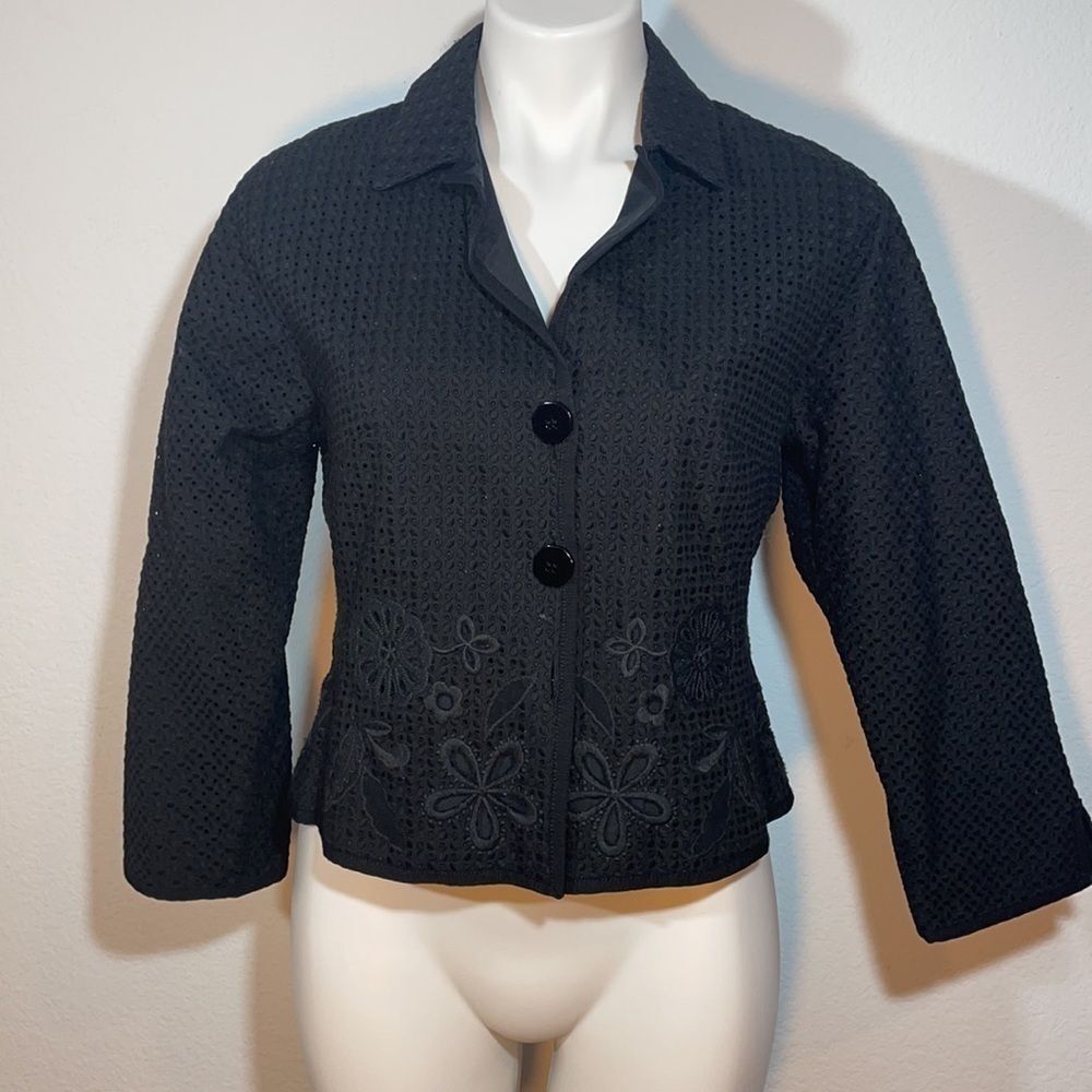 Worth womens lace overlay black cropped blazer size 8 cotton